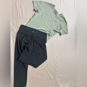 Lululemon  black leggings capri and lightweight cinched hiking t-shirt size 4